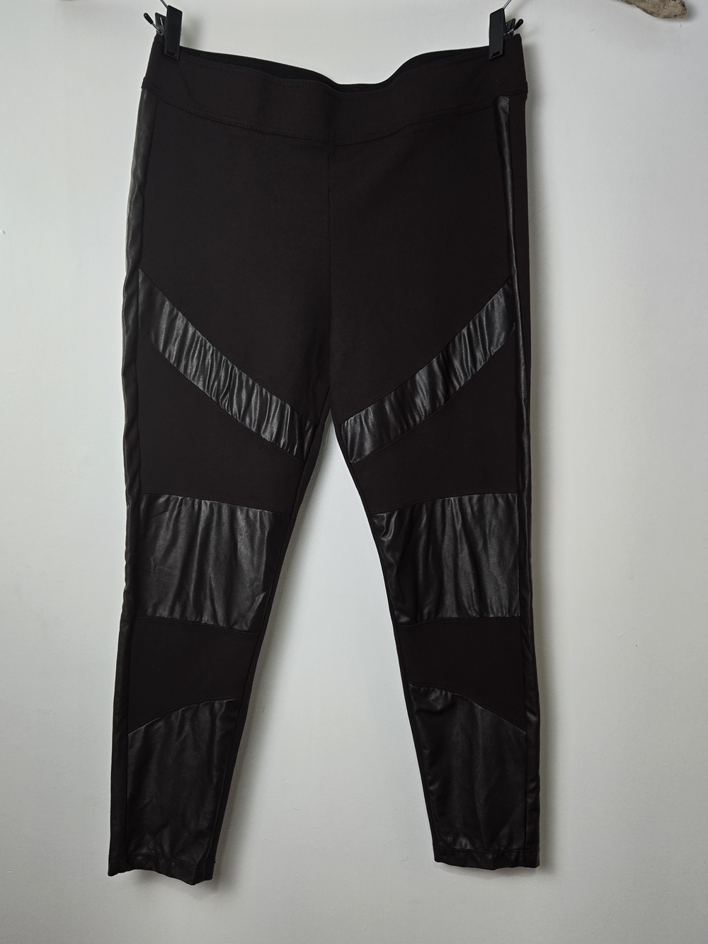 Women’s Black Faux-Leather Panel Leggings